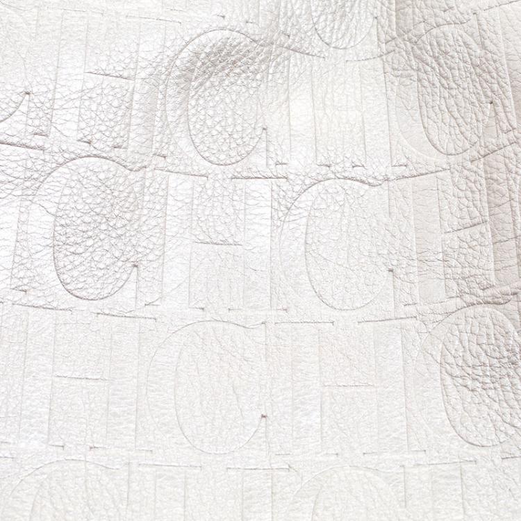 Pre Owned Carolina Herrera Silver Monogram Leather Matryoshka Tote