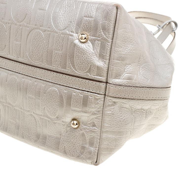 Pre Owned Carolina Herrera Silver Monogram Leather Matryoshka Tote