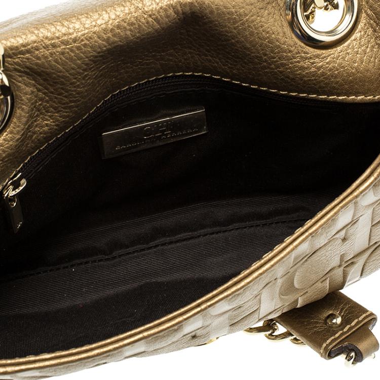 Pre Owned Carolina Herrera Gold Monogram Leather Audrey Shoulder bag