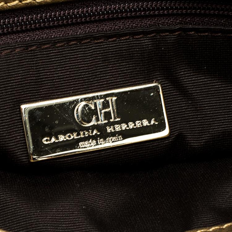 Pre Owned Carolina Herrera Gold Monogram Leather Audrey Shoulder bag