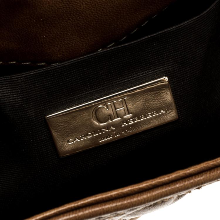 Pre Owned Carolina Herrera Brown Quilted Monogram Leather Shoulder Bag