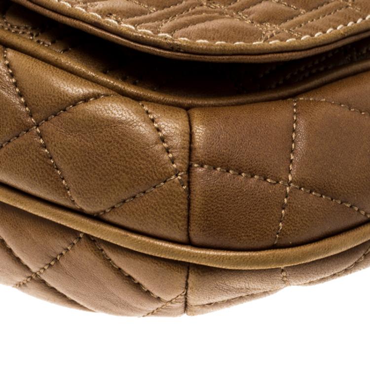 Pre Owned Carolina Herrera Brown Quilted Monogram Leather Shoulder Bag