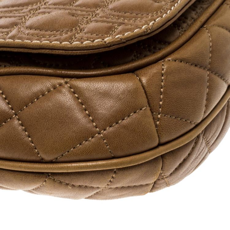 Pre Owned Carolina Herrera Brown Quilted Monogram Leather Shoulder Bag