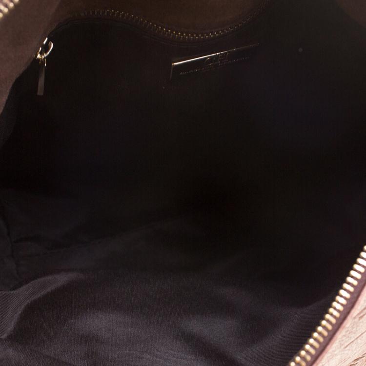 Pre Owned Carolina Herrera Brown Monogram Leather Shoulder Bag