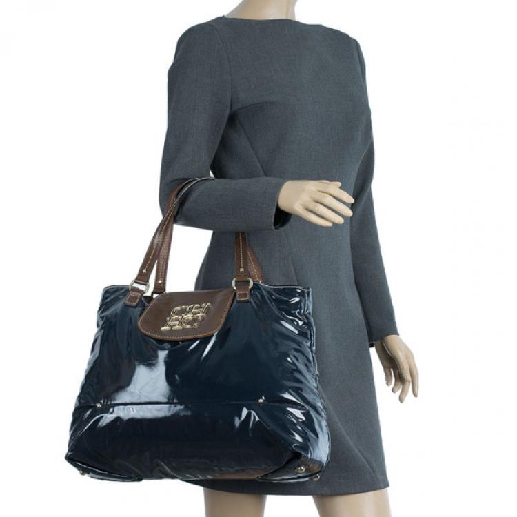 Pre Owned Carolina Herrera Blue Patent Tote