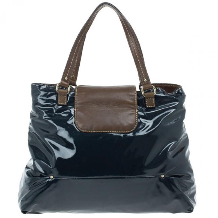 Pre Owned Carolina Herrera Blue Patent Tote