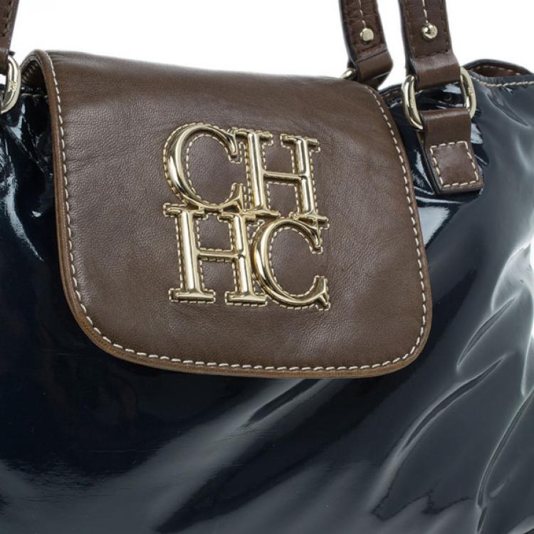 Pre Owned Carolina Herrera Blue Patent Tote