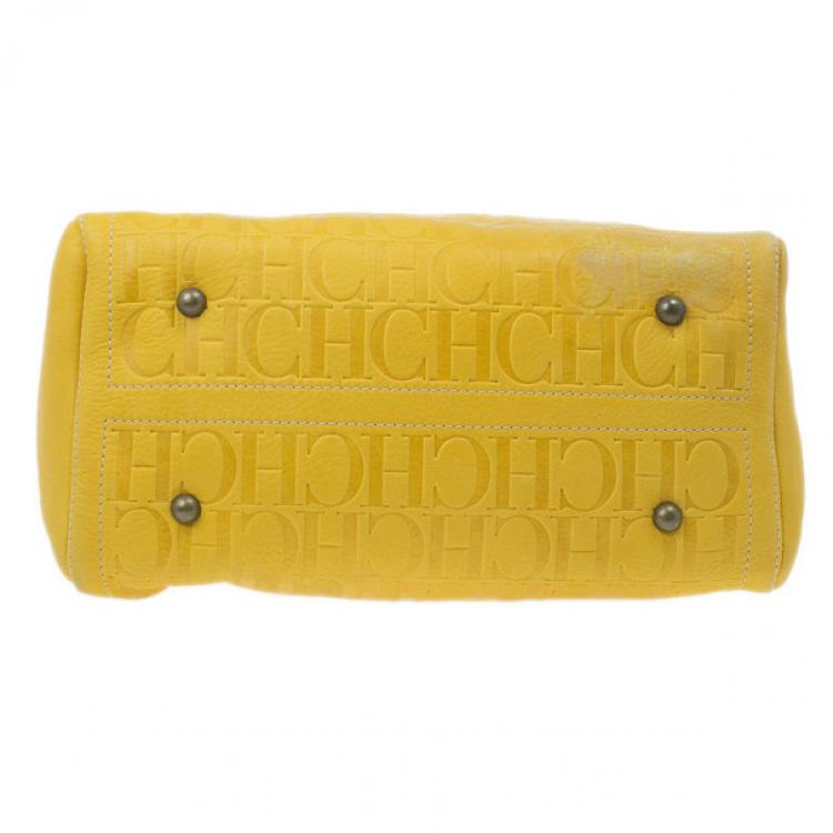 Pre Owned Carolina Herrera Yellow Monogram Leather Andy Boston Bag