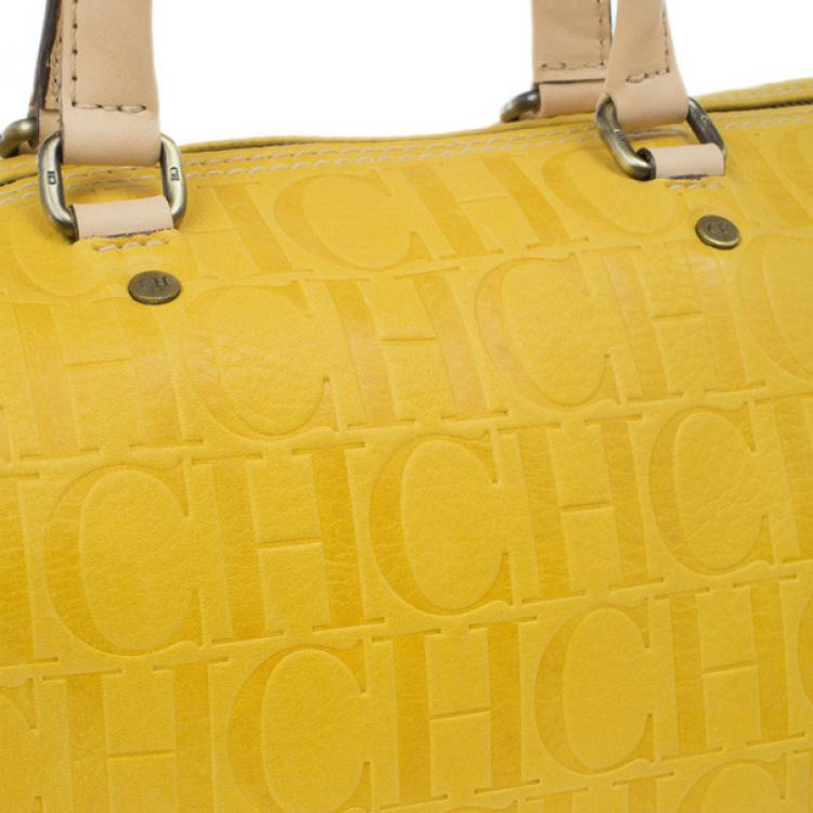 Pre Owned Carolina Herrera Yellow Monogram Leather Andy Boston Bag