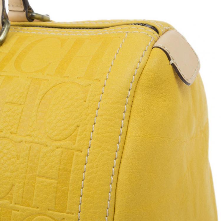 Pre Owned Carolina Herrera Yellow Monogram Leather Andy Boston Bag