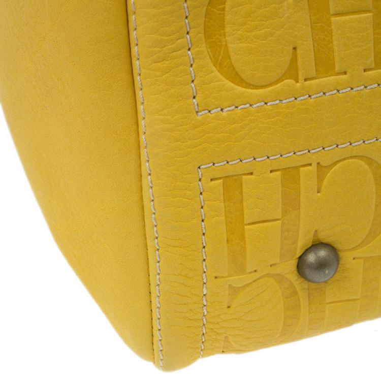 Pre Owned Carolina Herrera Yellow Monogram Leather Andy Boston Bag