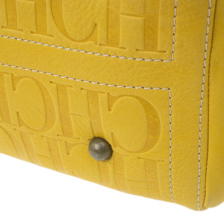 Pre Owned Carolina Herrera Yellow Monogram Leather Andy Boston Bag