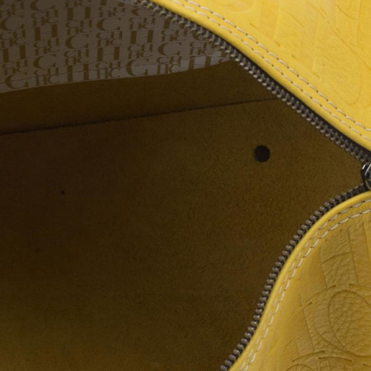 Pre Owned Carolina Herrera Yellow Monogram Leather Andy Boston Bag