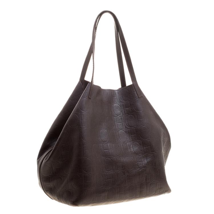 Pre Owned Carolina Herrera Brown Monogram Leather Matryoshka Tote
