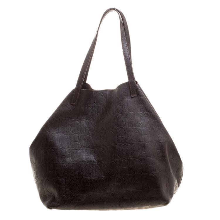 Pre Owned Carolina Herrera Brown Monogram Leather Matryoshka Tote