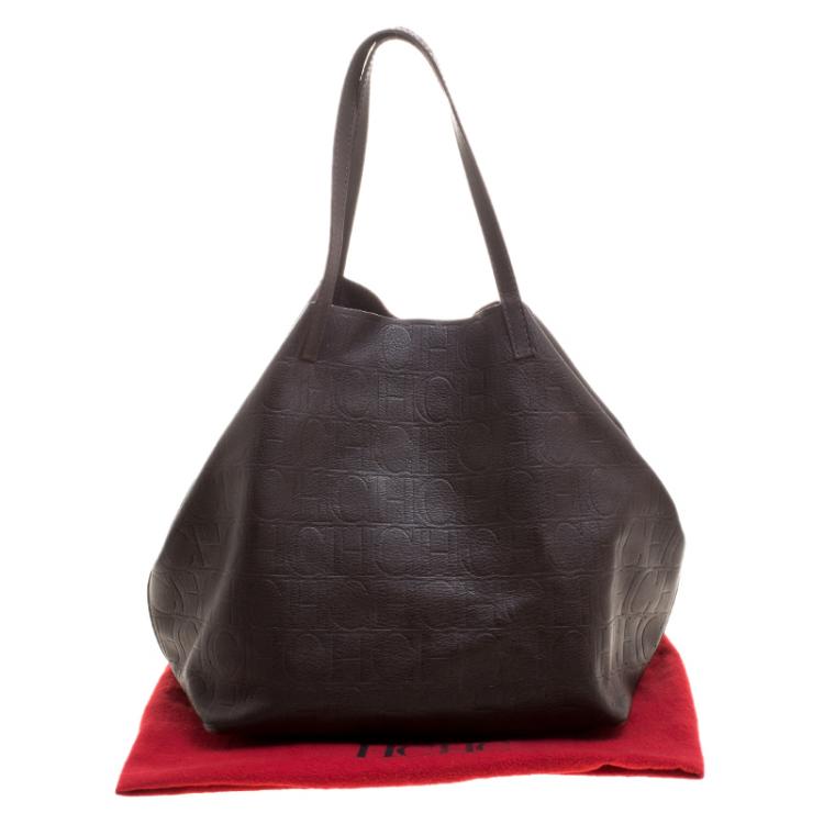 Pre Owned Carolina Herrera Brown Monogram Leather Matryoshka Tote