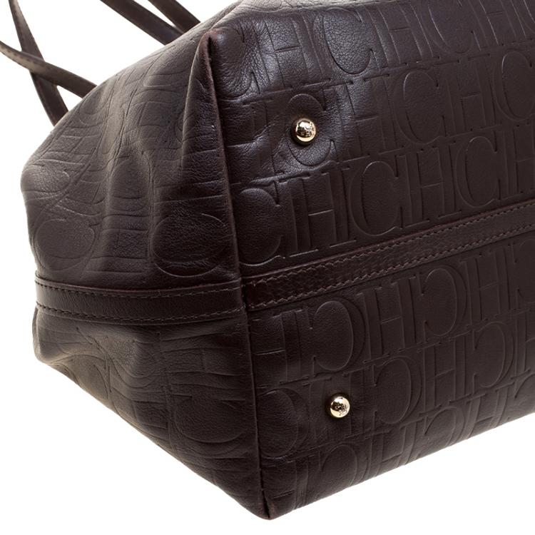 Pre Owned Carolina Herrera Brown Monogram Leather Matryoshka Tote