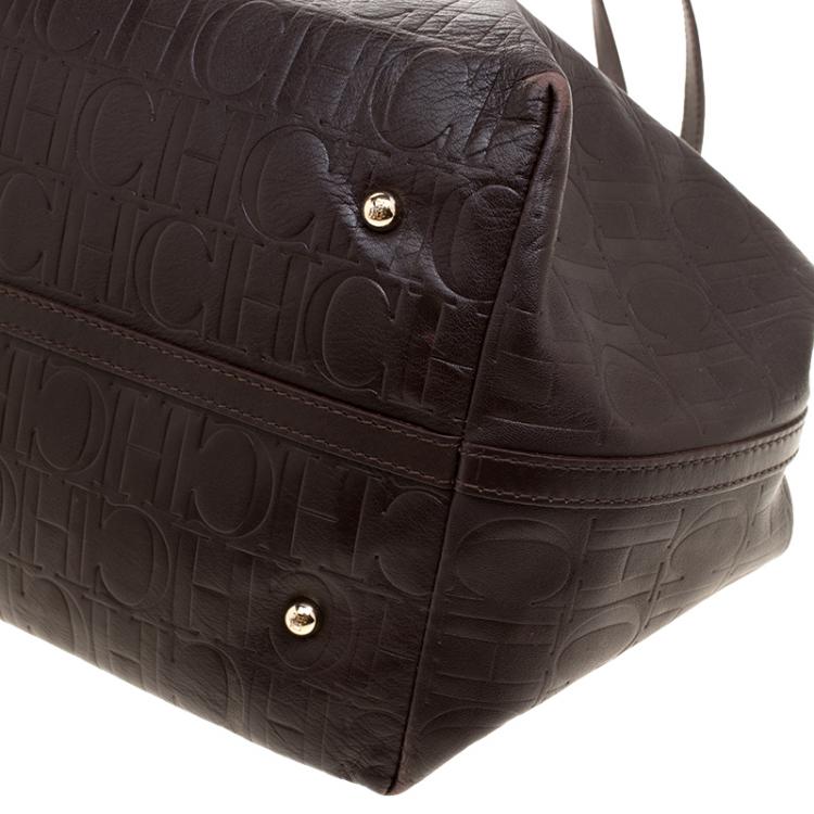 Pre Owned Carolina Herrera Brown Monogram Leather Matryoshka Tote