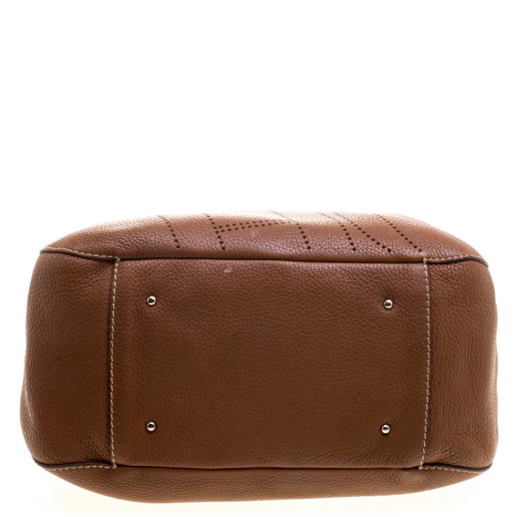 Pre Owned Carolina Herrera Brown Leather Perforated Logo Hobo