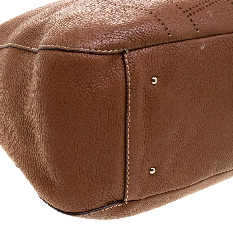Pre Owned Carolina Herrera Brown Leather Perforated Logo Hobo