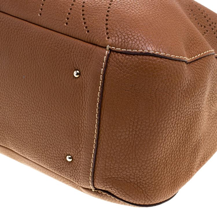 Pre Owned Carolina Herrera Brown Leather Perforated Logo Hobo