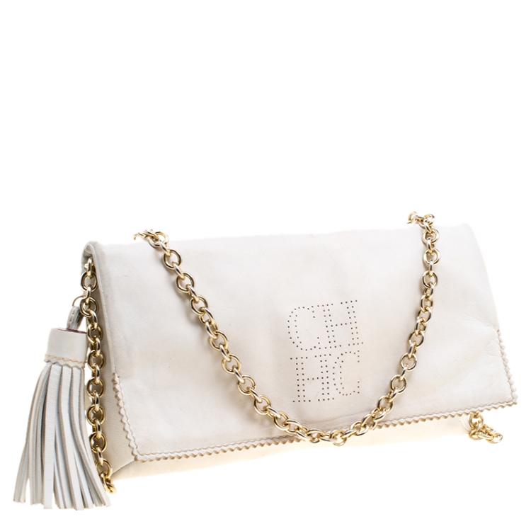Pre Owned Carolina Herrera White Leather Chain Triana Shoulder bag