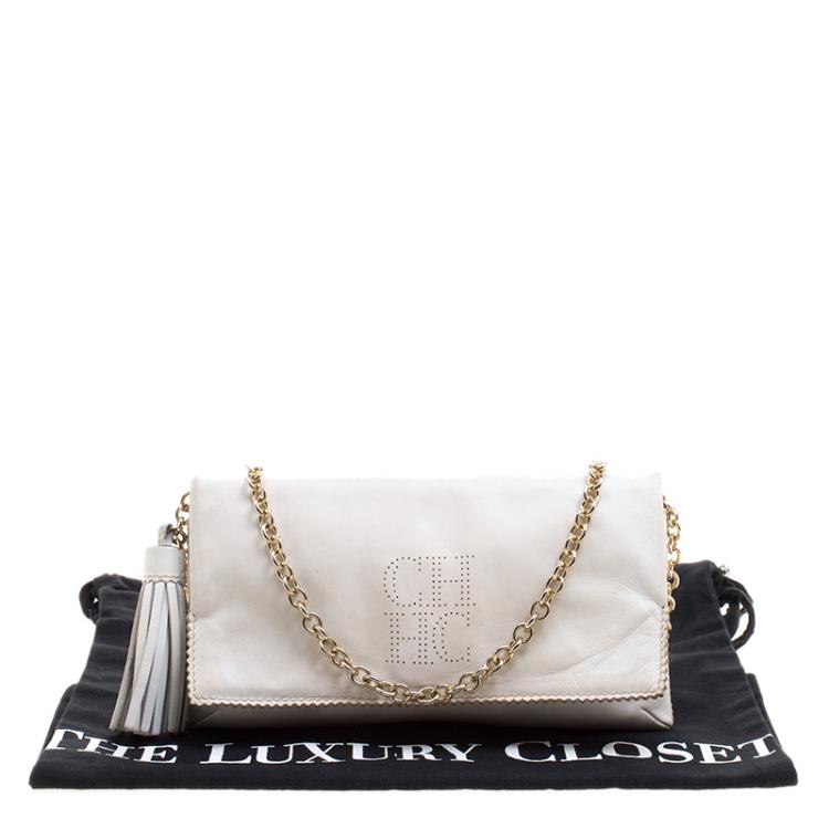 Pre Owned Carolina Herrera White Leather Chain Triana Shoulder bag