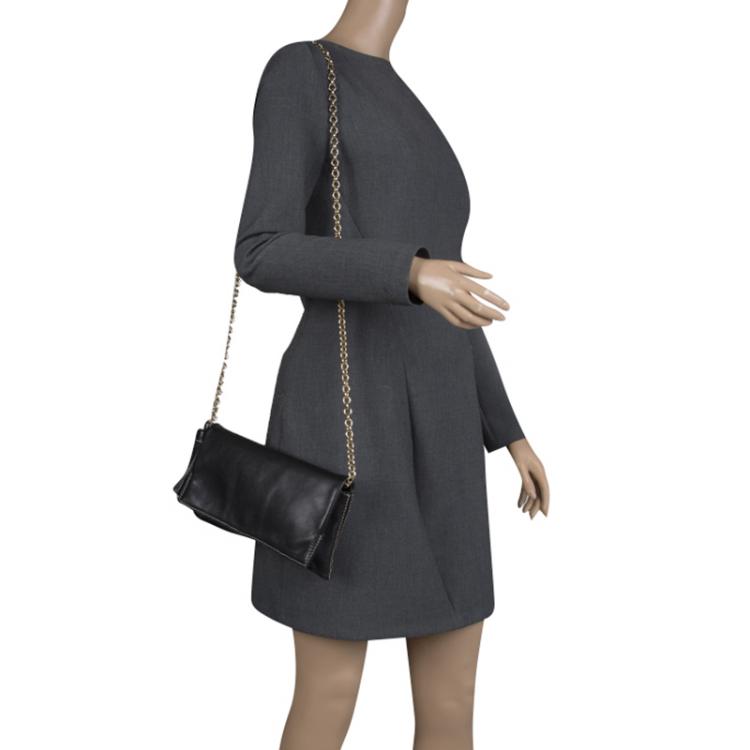 Pre Owned Carolina Herrera Black Leather Chain Crossbody Bag