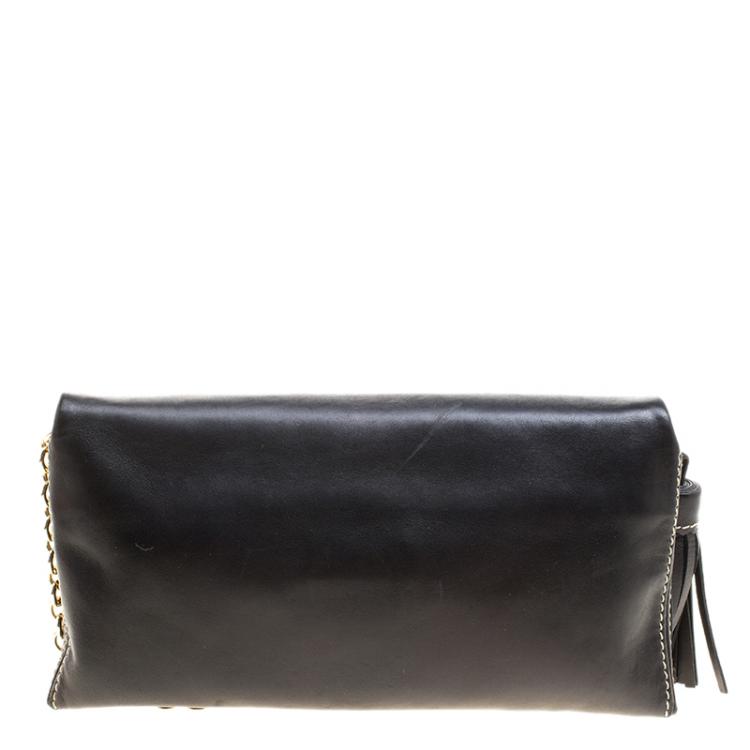 Pre Owned Carolina Herrera Black Leather Chain Crossbody Bag