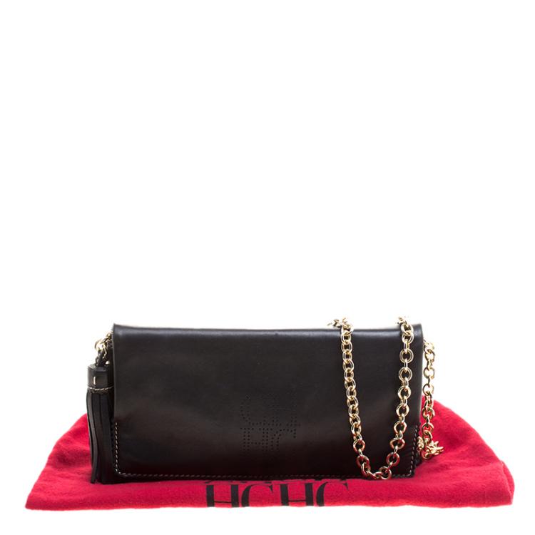 Pre Owned Carolina Herrera Black Leather Chain Crossbody Bag