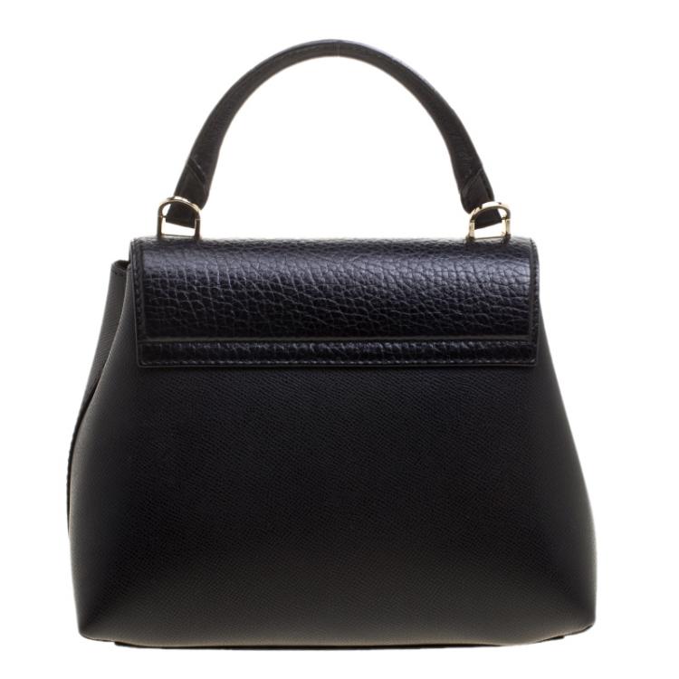Pre Owned Carolina Herrera Black Monogram Leather Top Handle Bag