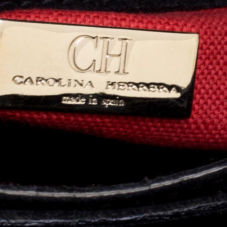 Pre Owned Carolina Herrera Black Monogram Leather Top Handle Bag