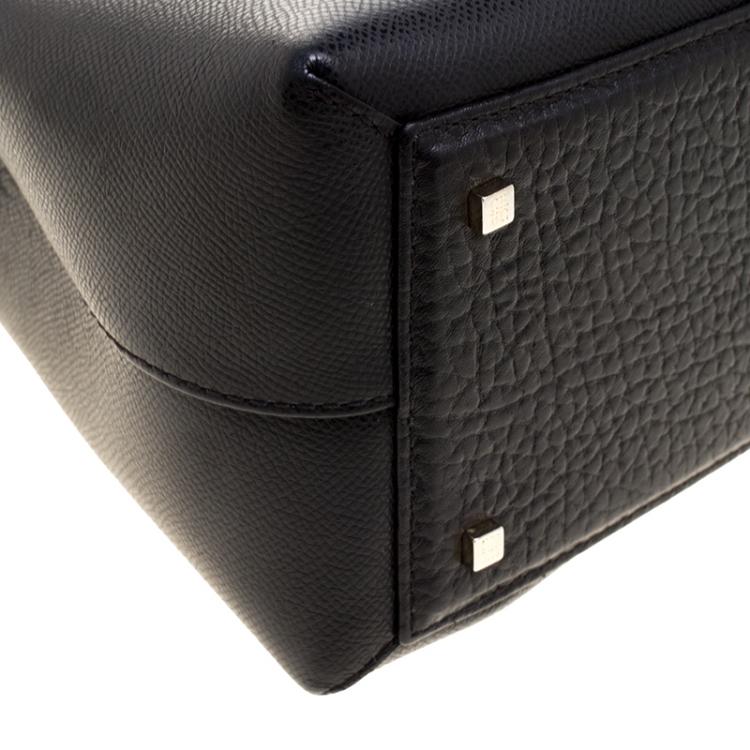 Pre Owned Carolina Herrera Black Monogram Leather Top Handle Bag
