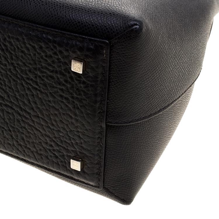 Pre Owned Carolina Herrera Black Monogram Leather Top Handle Bag