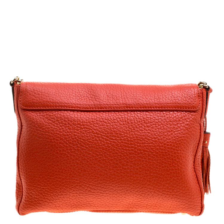 Pre Owned Carolina Herrera Red Pebbled Leather Flap Shoulder Bag