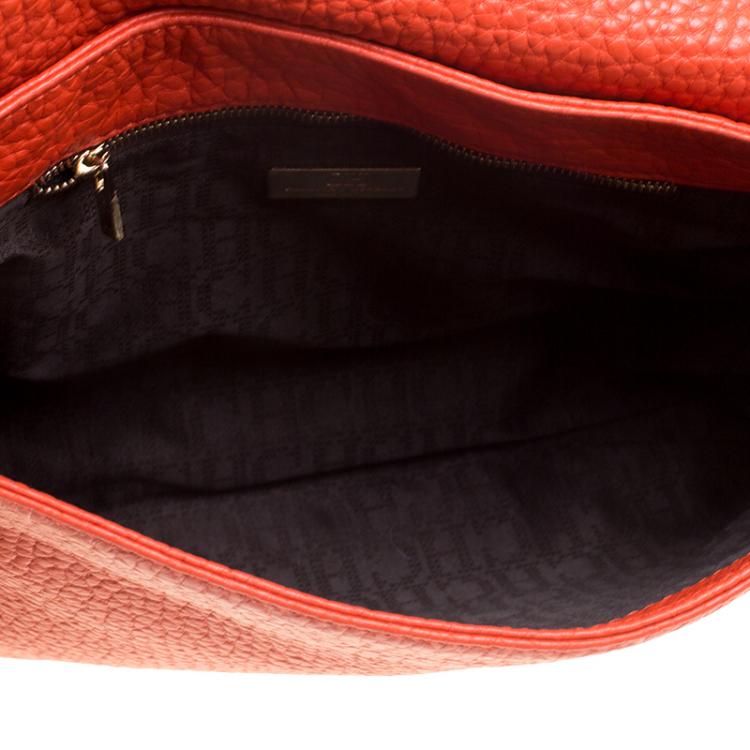 Pre Owned Carolina Herrera Red Pebbled Leather Flap Shoulder Bag