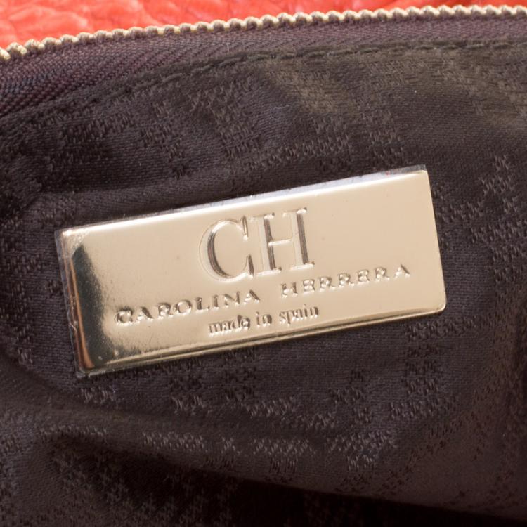 Pre Owned Carolina Herrera Red Pebbled Leather Flap Shoulder Bag