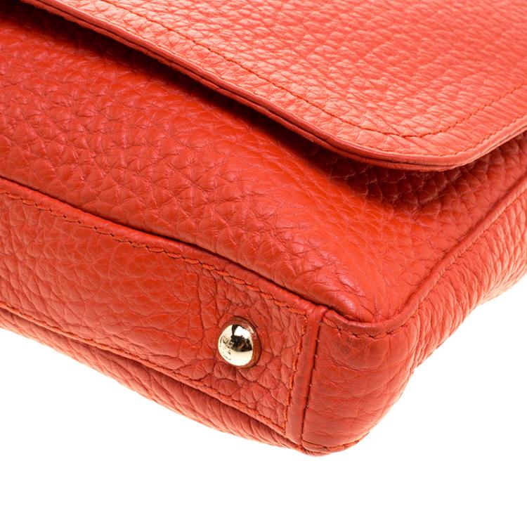 Pre Owned Carolina Herrera Red Pebbled Leather Flap Shoulder Bag