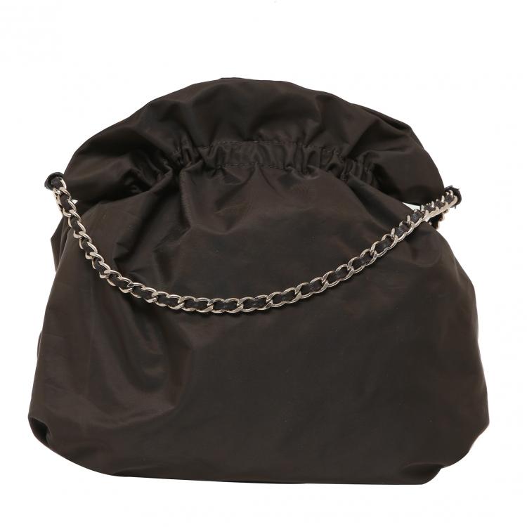 Pre Owned Carolina Herrera Dark Brown Nylon Drawstring Shoulder Bag