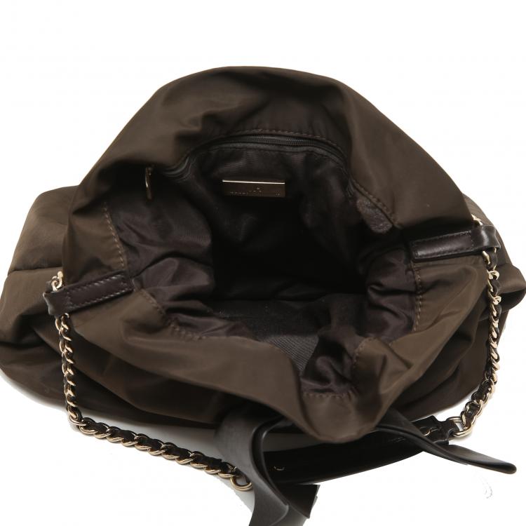 Pre Owned Carolina Herrera Dark Brown Nylon Drawstring Shoulder Bag