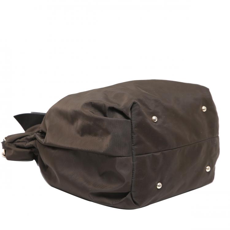 Pre Owned Carolina Herrera Dark Brown Nylon Drawstring Shoulder Bag