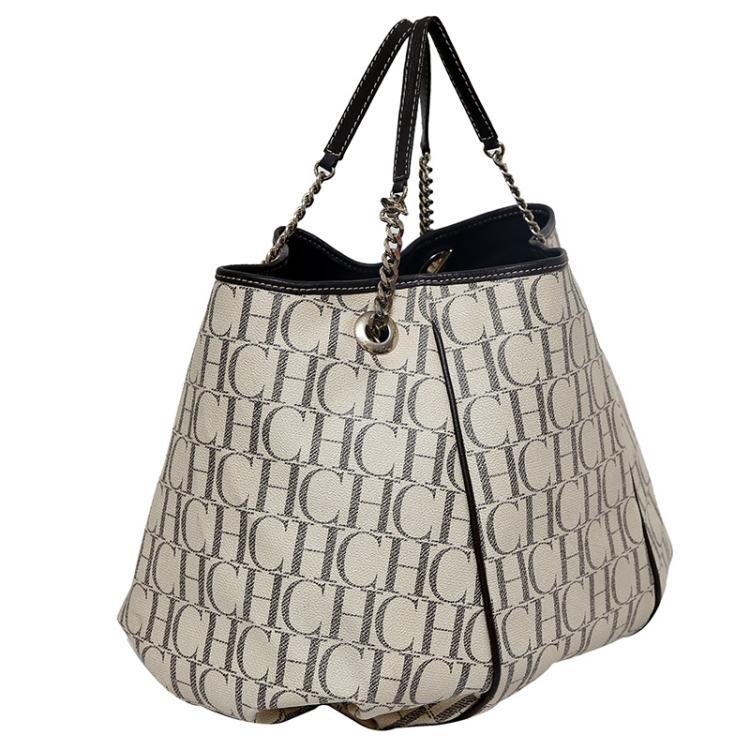 Pre Owned Carolina Herrera Off-White Monogram Coated Canvas Tote