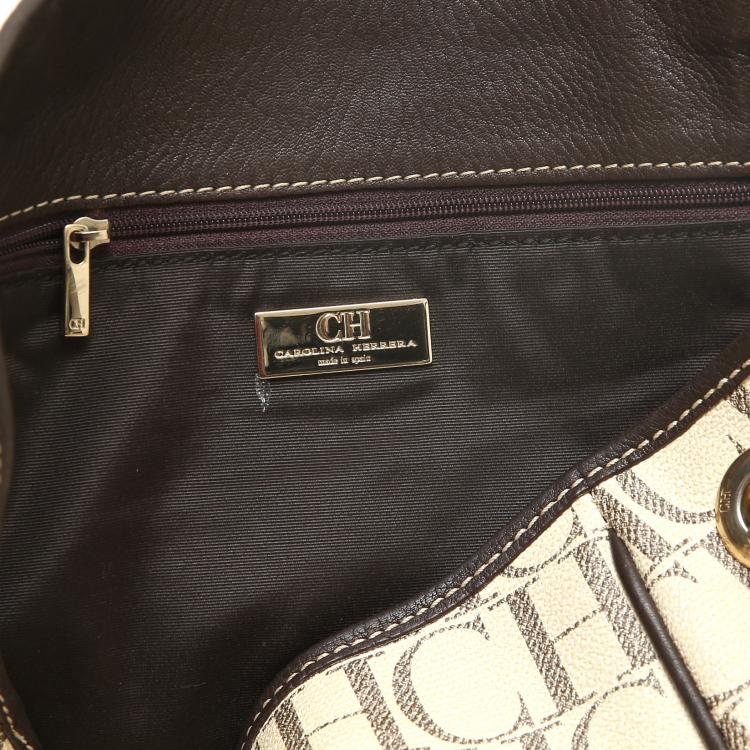 Pre Owned Carolina Herrera Off-White Monogram Coated Canvas Tote