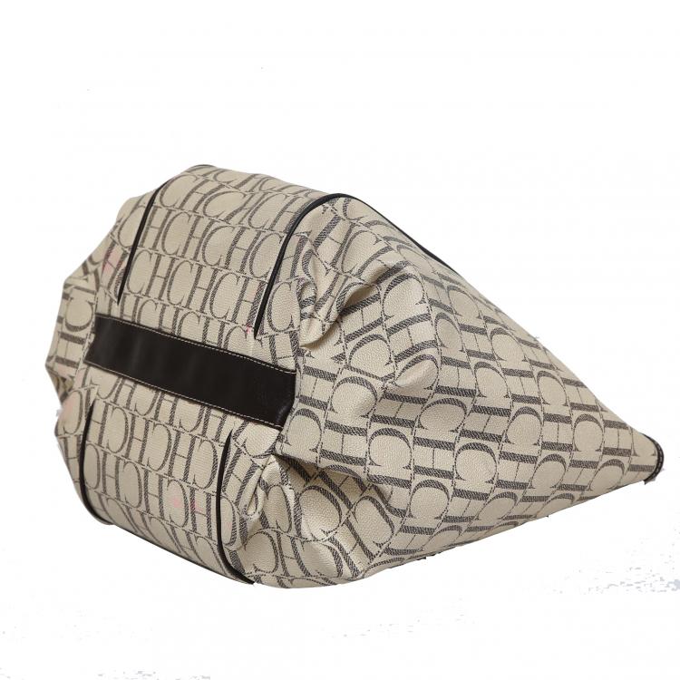 Pre Owned Carolina Herrera Off-White Monogram Coated Canvas Tote