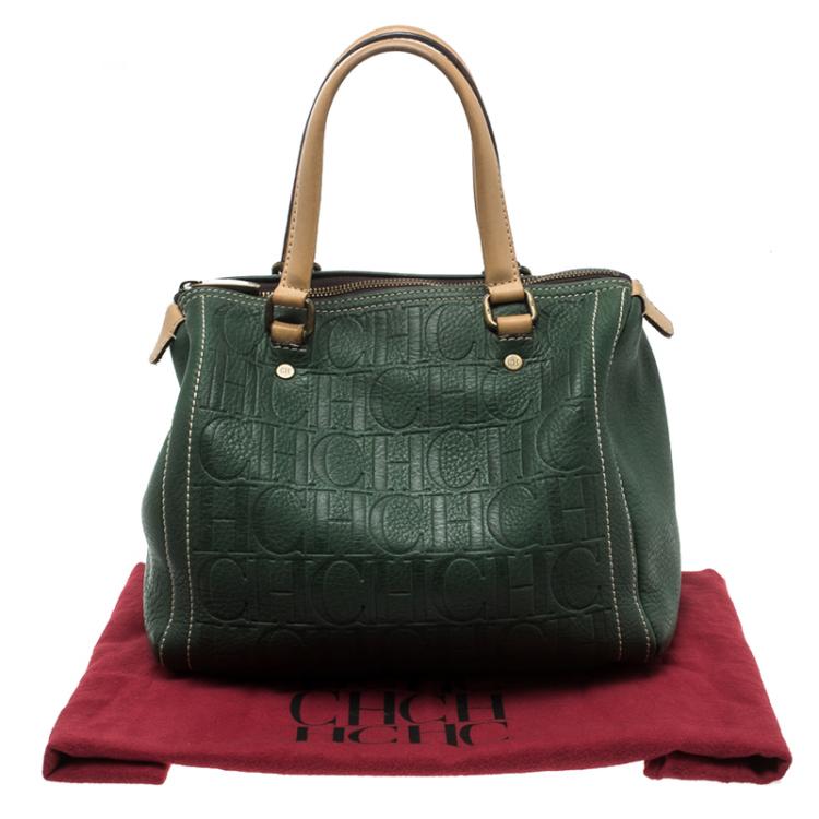 Pre Owned Carolina Herrera Green Monogram Leather Andy Boston Bag