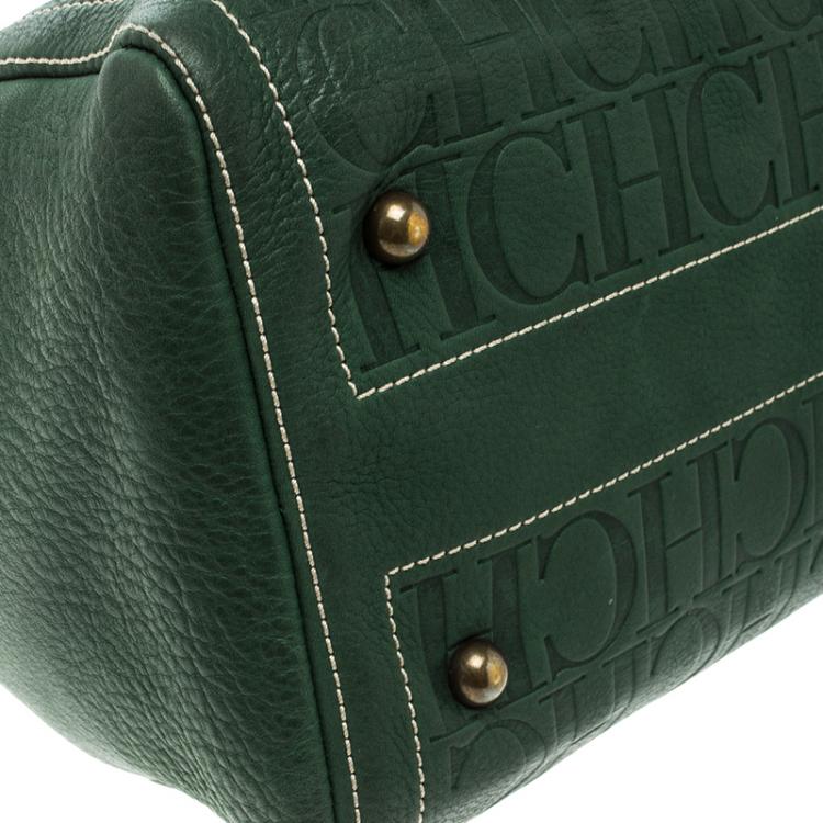 Pre Owned Carolina Herrera Green Monogram Leather Andy Boston Bag