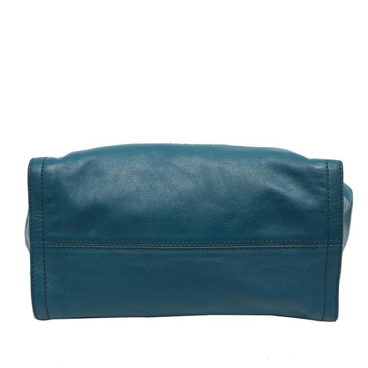 Pre Owned Carolina Herrera Turquoise Leather Flap Satchel Bag
