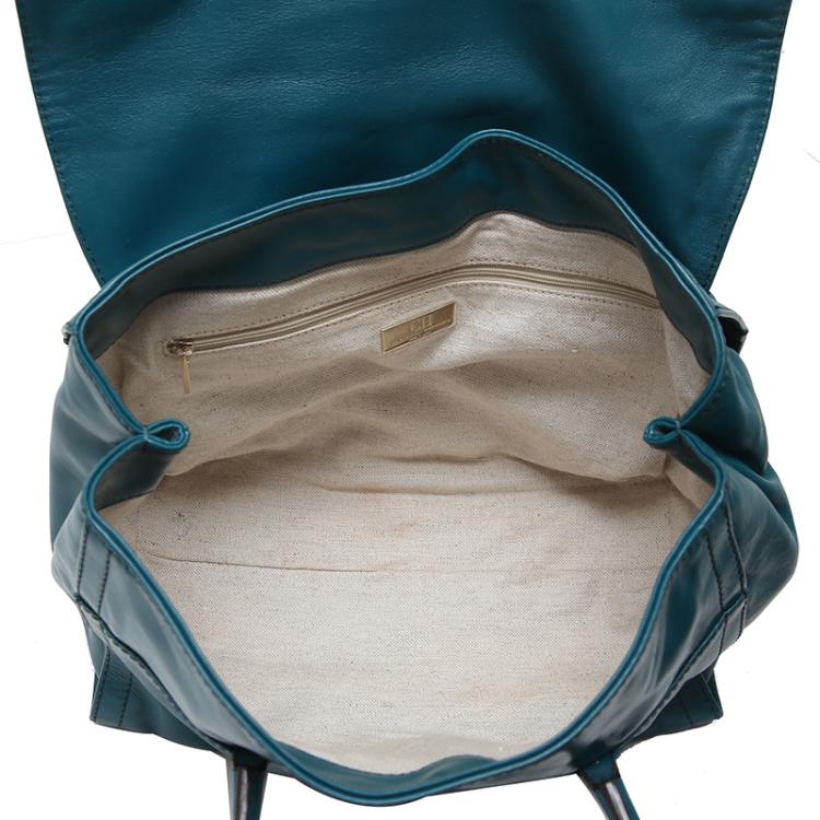 Pre Owned Carolina Herrera Turquoise Leather Flap Satchel Bag