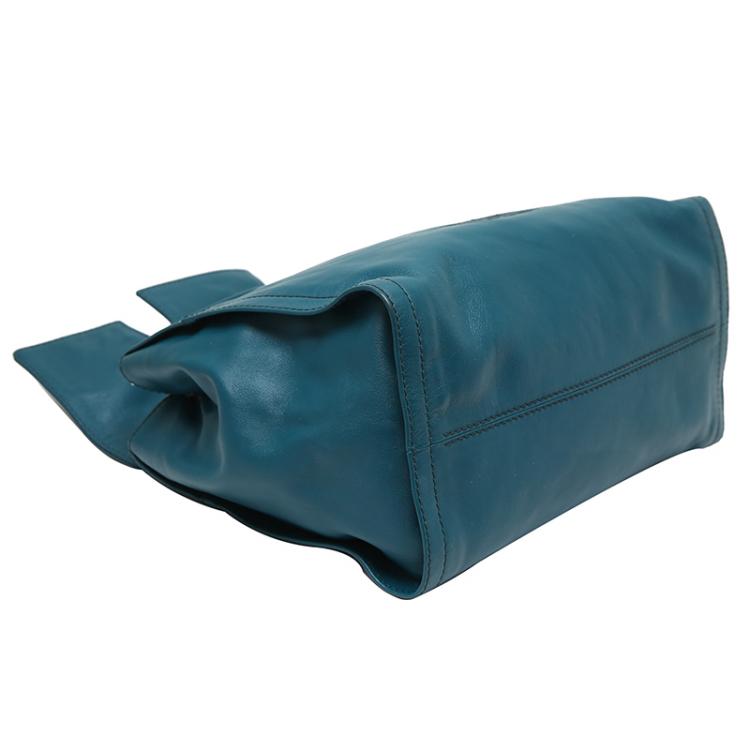 Pre Owned Carolina Herrera Turquoise Leather Flap Satchel Bag