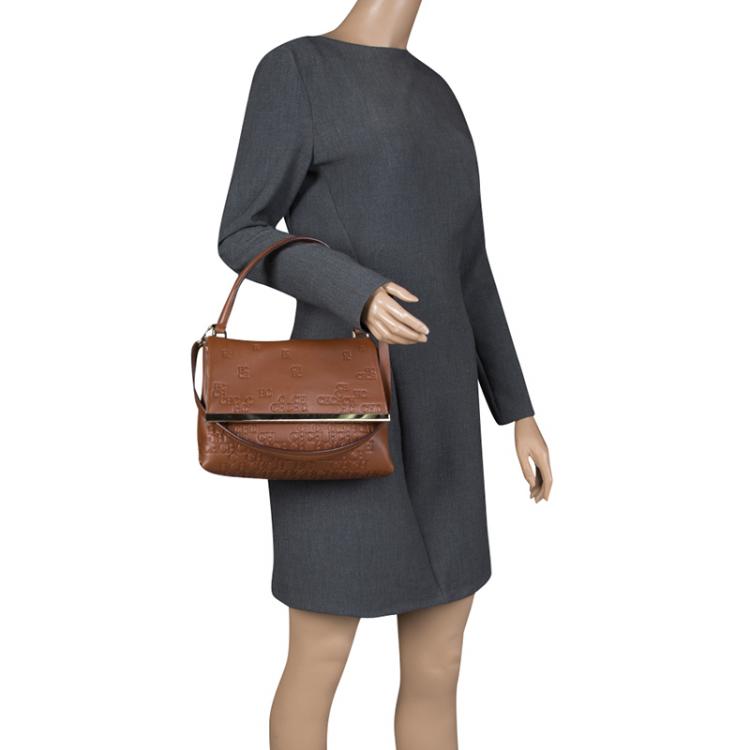 Pre Owned Carolina Herrera Brown Embossed Leather Satchel